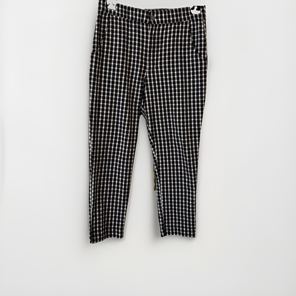 Hollister Gingham Check Slim Leg Pants Black White Elastic Waist High Rise L